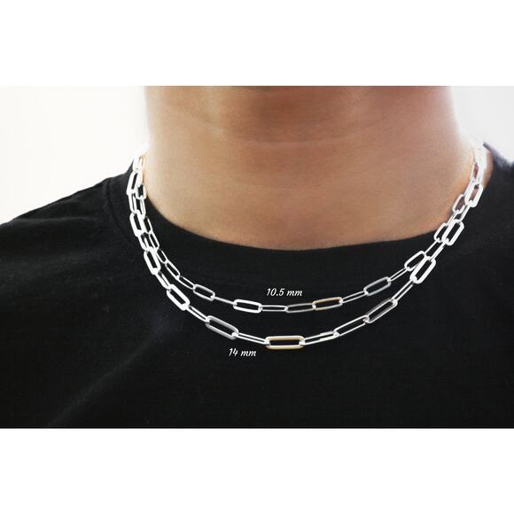 Silver Paperclip Chain for Men, 925 Sterling Silver Paperclip Flat Link Chain - Picture 2 of 7